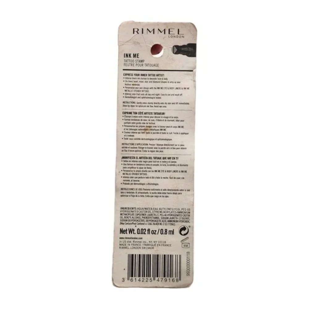 Rimmel Ink Me Tattoo Stamp Black 003 Diamond Shape Eye and Body Stamp New Sealed